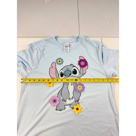 Disney Stitch Flower T-Shirt Womens Blue Graphic Crew Neck Short Sleeve - Picture 5 of 10